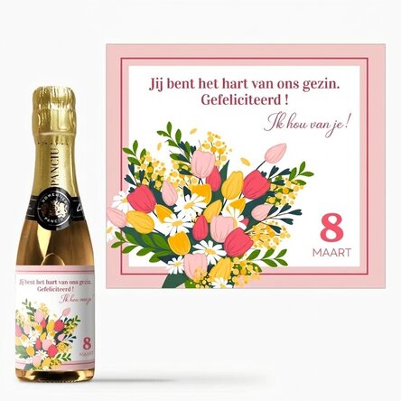 Mini-flesje mousserende wijn, gepersonaliseerd met tekst - Bloemen