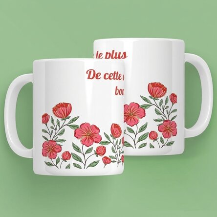 Tasse personnalisée avec texte - Motif floral