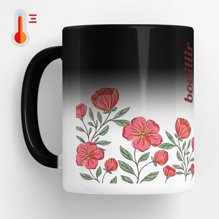 Tasse thermosensible personnalisée avec texte - Motif floral
