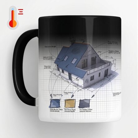 Tasse thermosensible personnalisée avec un texte pour les architectes