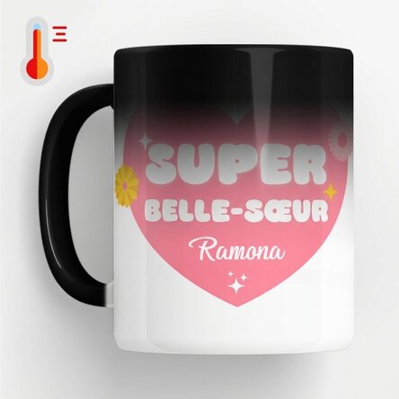 Tasse thermosensible personnalisée avec inscription - Super belle-sœur