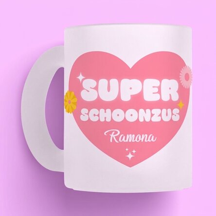 Gepersonaliseerde matte glazen mok met tekst - Super schoonzus