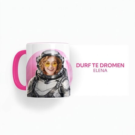 Gepersonaliseerde mok met foto en tekst - Dare to Dream - Kies je planeet