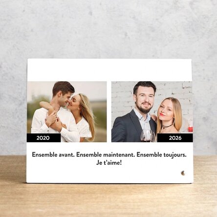 Cadre photo de bureau personnalisé avec un texte et 2 photos - Hier et aujourd'hui