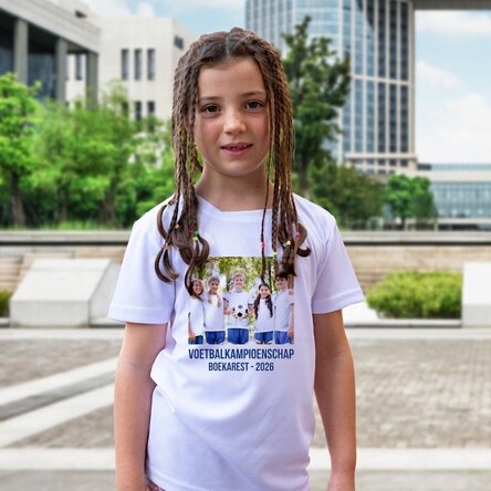 Sportshirt voor kinderen, gepersonaliseerd met een foto en tekst