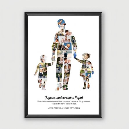 Tableau personnalisé avec un texte et 49 photos - Papa, sa fille et son fils