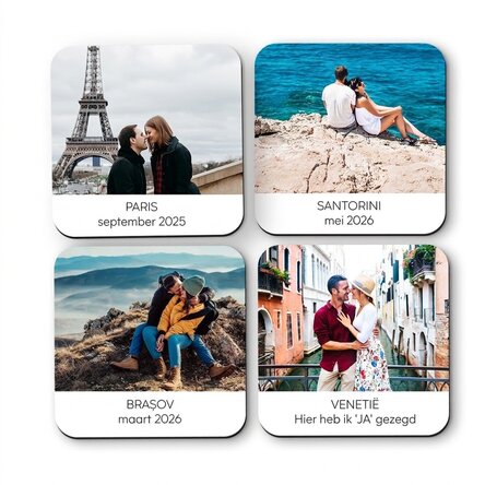 Set van 4 gepersonaliseerde onderzetters met tekst en foto's