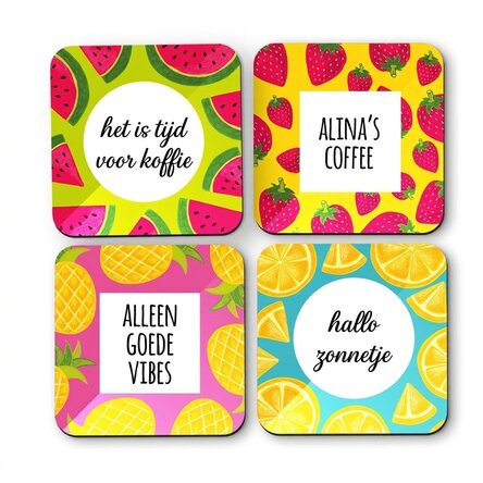 Set van 4 gepersonaliseerde onderzetters met tekst - Summer