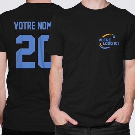 T-shirt en coton personnalisé avec un logo sur le devant et un numéro dans le dos