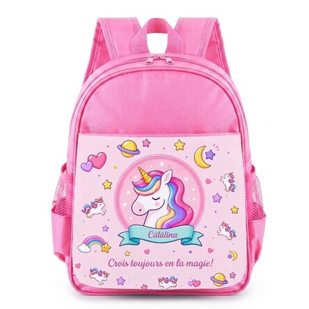 Cartable d'école personnalisé avec un texte - Licorne