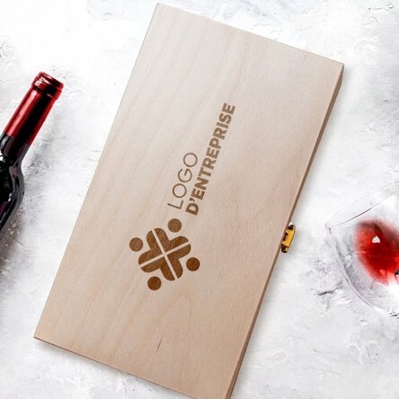 Coffret à vin personnalisé pour deux bouteilles de vin, avec logo