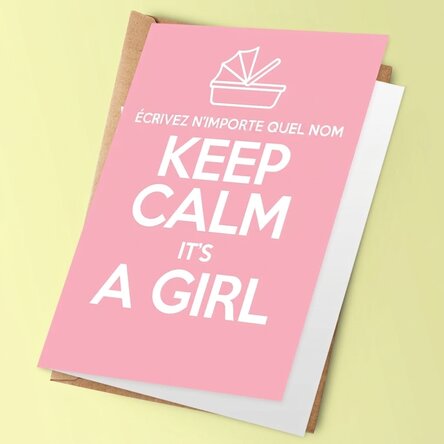 Carte de vœux personnalisée - KEEP CALM IT'S A GIRL