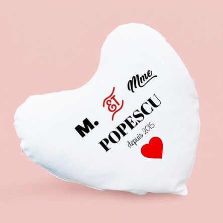 Coussin personnalisé en forme de cœur - Mr & Mrs