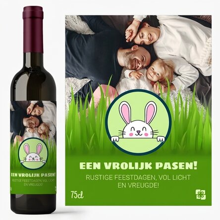 Wijn met persoonlijke tekst en foto - Vrolijk Pasen!
