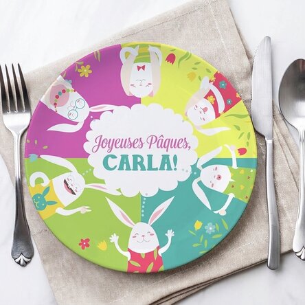 Assiette personnalisée avec inscription - Lapins de Pâques