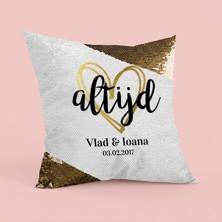 Gepersonaliseerd kussen met pailletten en tekst - Always