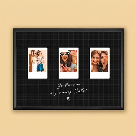 Tableau personnalisé avec un texte et 3 photos au format Polaroid - Meilleurs amis