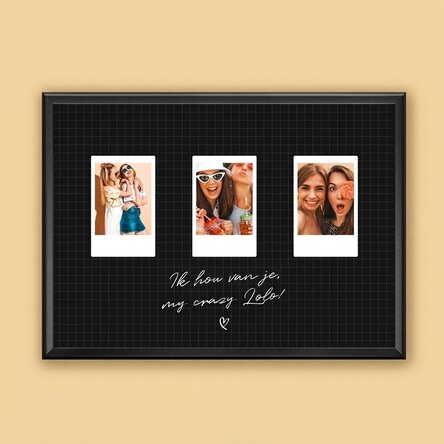 Gepersonaliseerd schilderij met tekst en 3 foto's in Polaroid-formaat - Beste vrienden