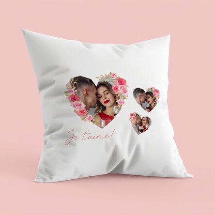 Coussin personnalisé avec un texte et 3 photos