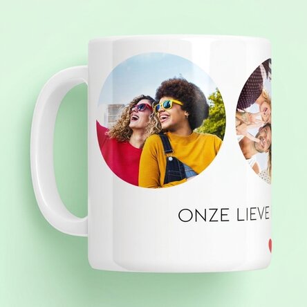 Gepersonaliseerde mok met 3 foto’s en tekst – Onvergetelijke herinneringen