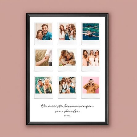 Gepersonaliseerd schilderij met tekst en 9 foto’s in Polaroid-stijl – De mooiste momenten