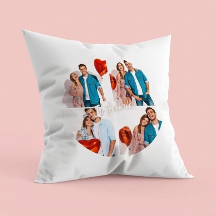 Coussin personnalisé avec 4 photos, en forme de cercle