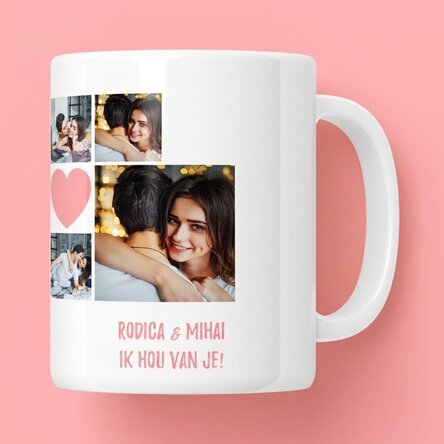 Gepersonaliseerde mok met 6 foto’s en tekst – Momenten als koppel