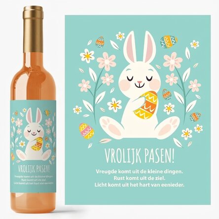 Wijn met gepersonaliseerde tekst - Happy Bunny