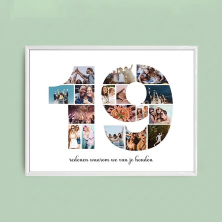 Gepersonaliseerd landschapsschilderij met 17 foto’s, model nummer 19 en tekstbericht