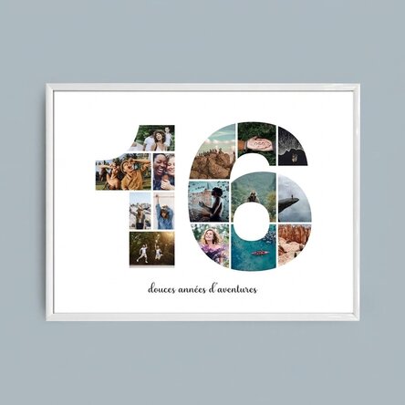Tableau paysage personnalisé avec 15 photos, modèle n° 16, et un message