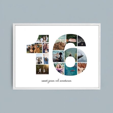 Gepersonaliseerd landschapsschilderij met 15 foto’s, model nr. 16 en tekstbericht