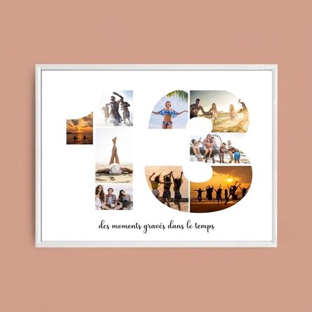Tableau paysage personnalisé avec 9 photos, modèle n° 13 et message texte