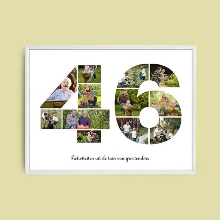 Gepersonaliseerd landschapsschilderij met 12 foto’s, model nummer 46 en tekstbericht