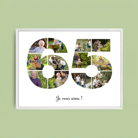Tableau paysage personnalisé avec 12 photos, modèle n° 65, et un message