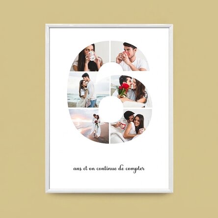 Tableau personnalisé avec 6 photos, modèle n° 6, et un message