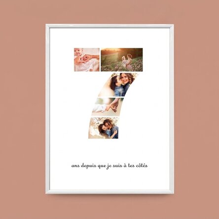 Tableau personnalisé avec 5 photos, modèle n° 7, et un message