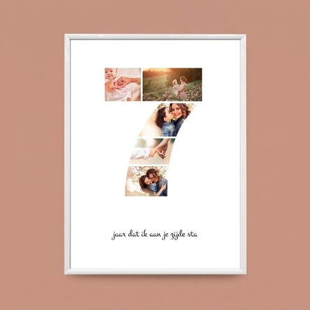 Gepersonaliseerd schilderij met 5 foto’s, model nummer 7 en tekstbericht