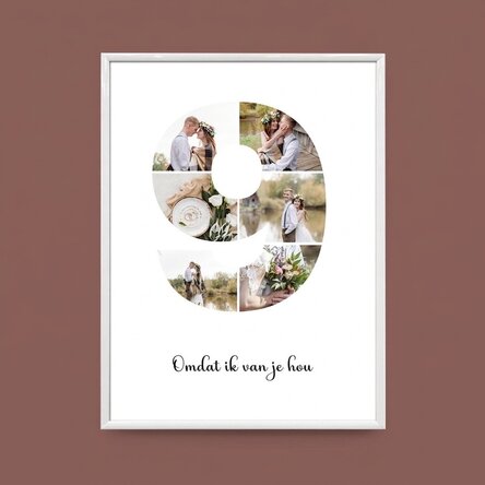 Gepersonaliseerd schilderij met 6 foto’s, model nummer 9 en tekstbericht