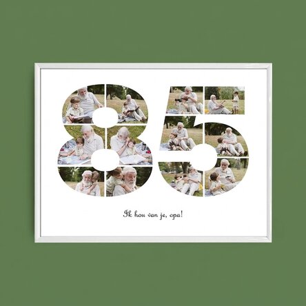 Gepersonaliseerd landschapsschilderij met 12 foto’s, model nummer 85 en tekstbericht