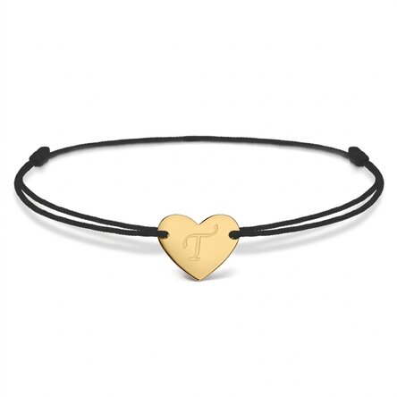 Gepersonaliseerde armband met koord - hartje 12x10 mm - 14-karaats goud - model met initiaal 6
