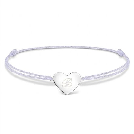 Bracelet à cordon personnalisé - cœur 15 x 13 mm - argent 925 - initiale