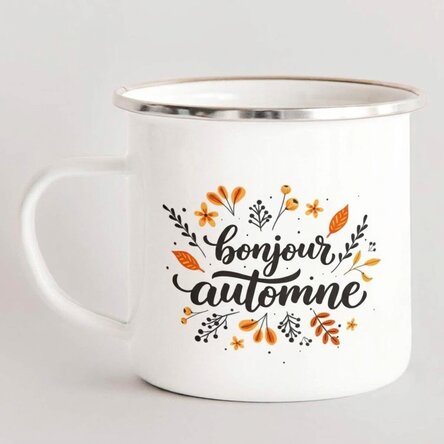 Tasse en métal émaillée avec inscription - « hello autumn »