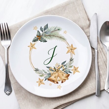 Gepersonaliseerd bord met initiaal - Golden Christmas Bells