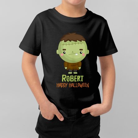 Katoenen T-shirt voor kinderen, gepersonaliseerd met tekst - Halloween-figuren