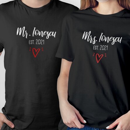 Katoenen T-shirt met gepersonaliseerde tekst - Mr & Mrs