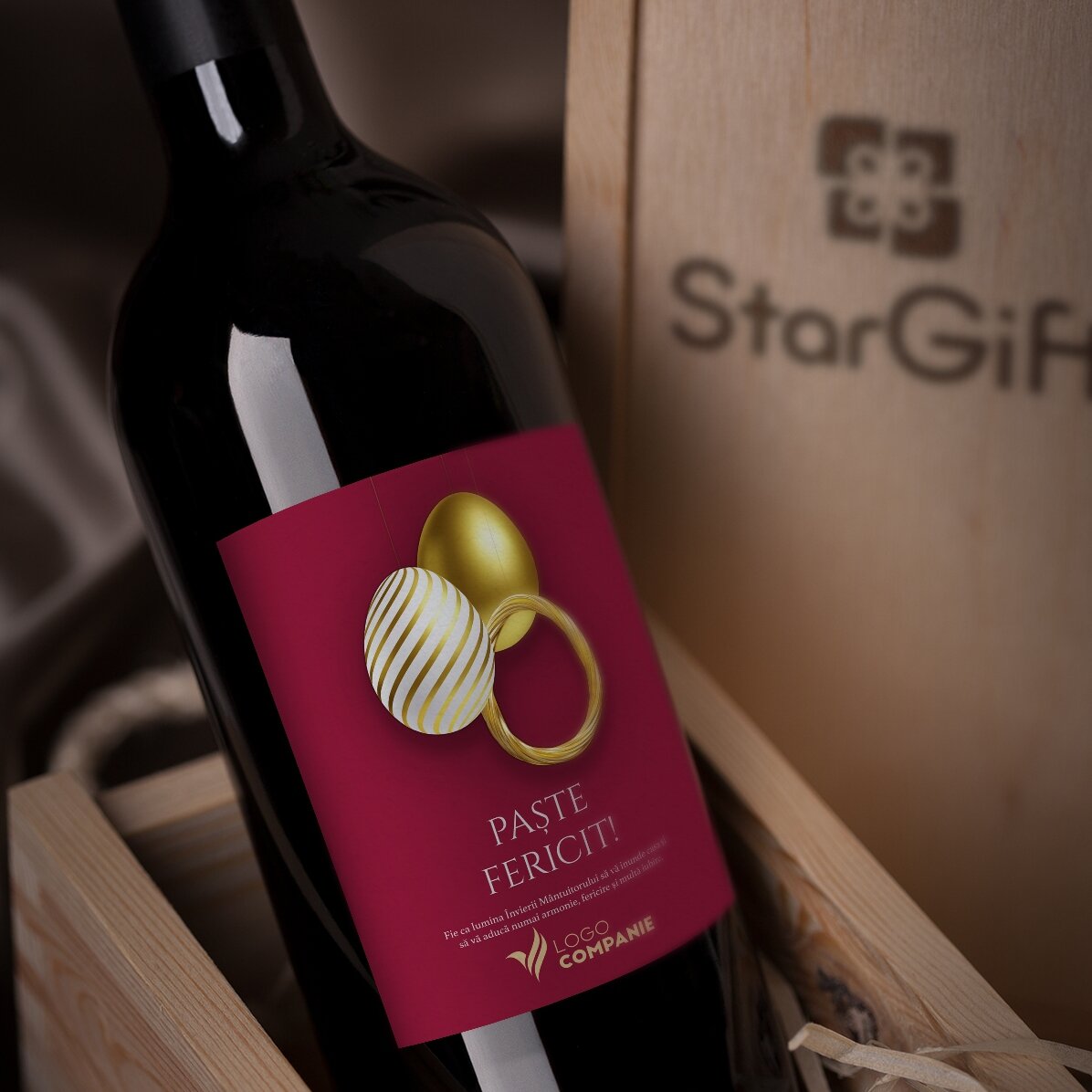 Vin personnalisé avec texte et logo - Joyeuses Pâques !