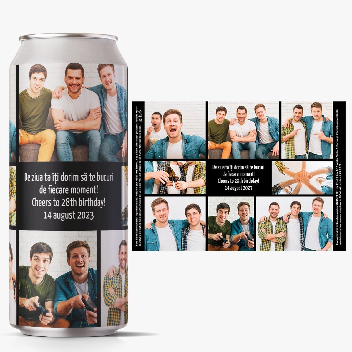 Bière en canette personnalisée avec un message et un collage de photos