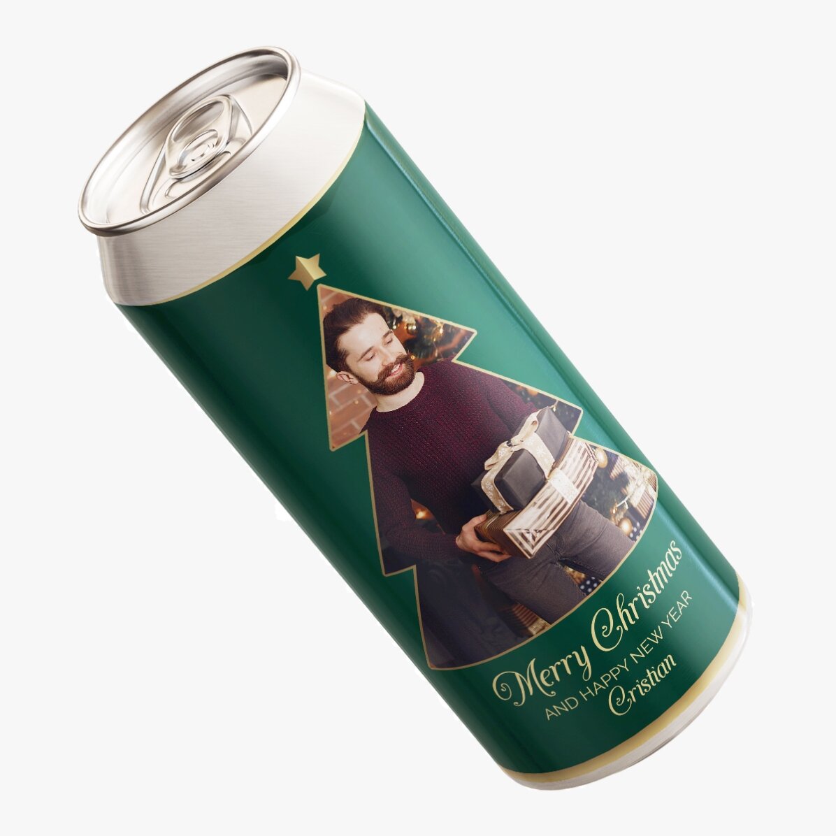 Bière en canette personnalisée avec photo et texte - Christmas Tree