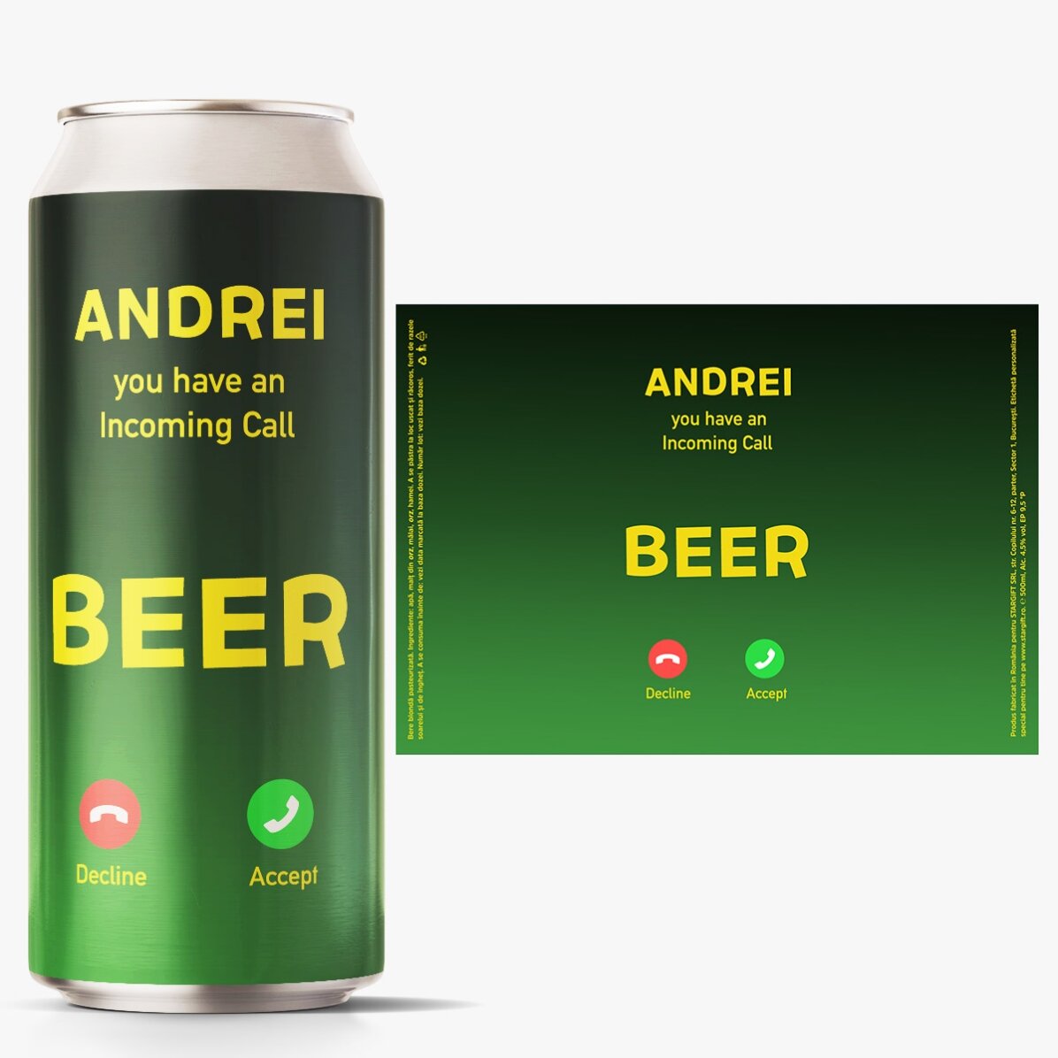 Bier in een blikje met gepersonaliseerde tekst - Inkomend gesprek
