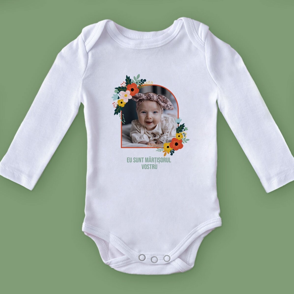 Body pour bébé personnalisé avec une photo et un texte - Fleurs